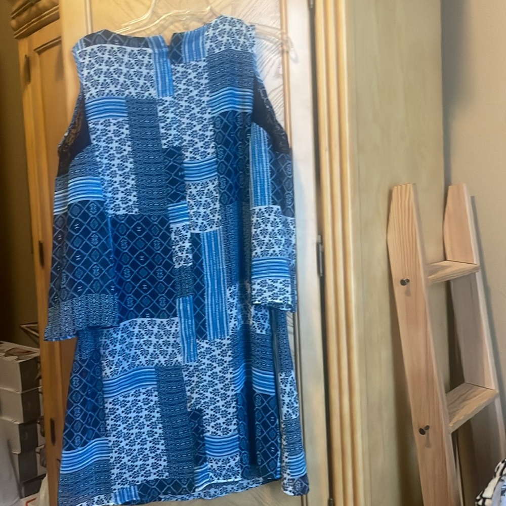 Spense Blue Pattern Lined Cold Shoulder Dress Siz… - image 7